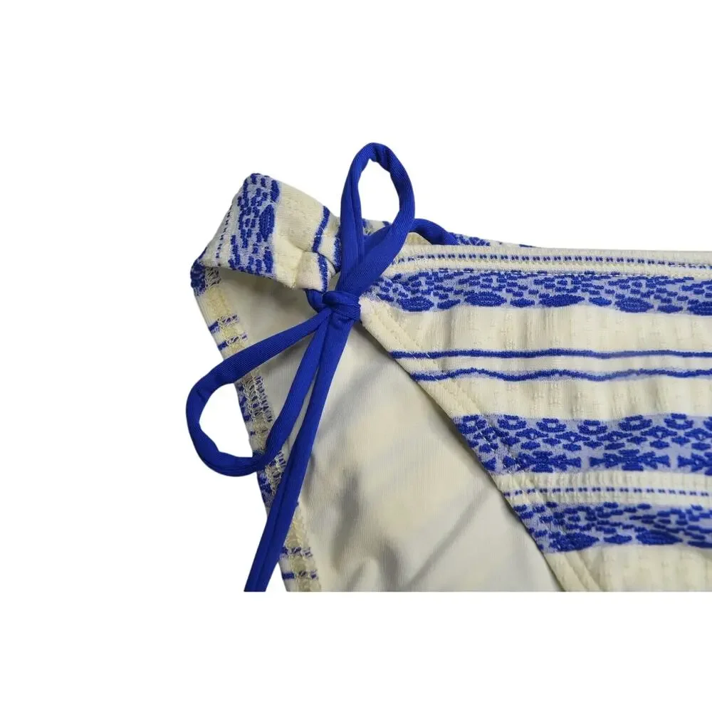 ROBIN PICCONE Women's Royal Blue & Ivory Textured Pattern Bikini Bottoms